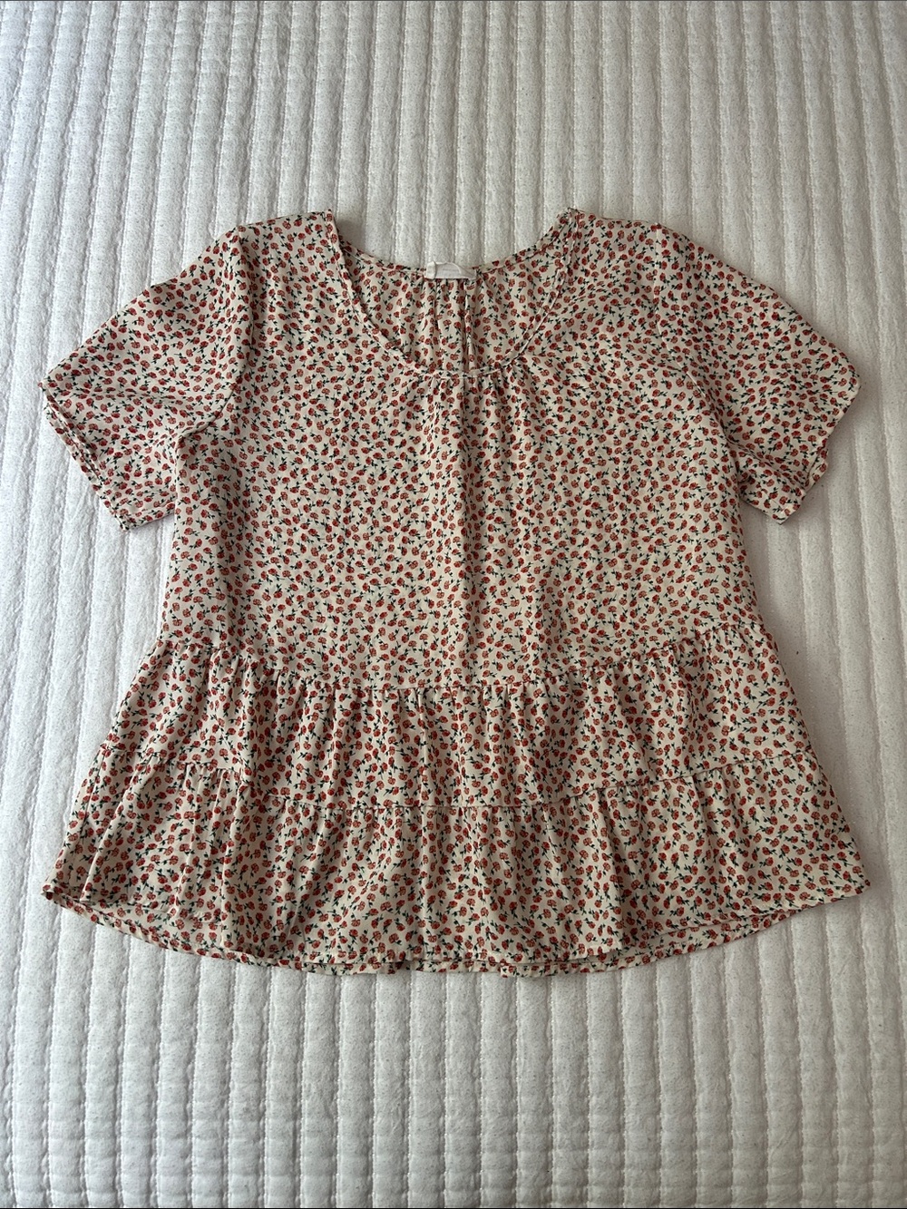 Sienna Sky Cream Peplum Top with Red Floral Print - Picture 1 of 6